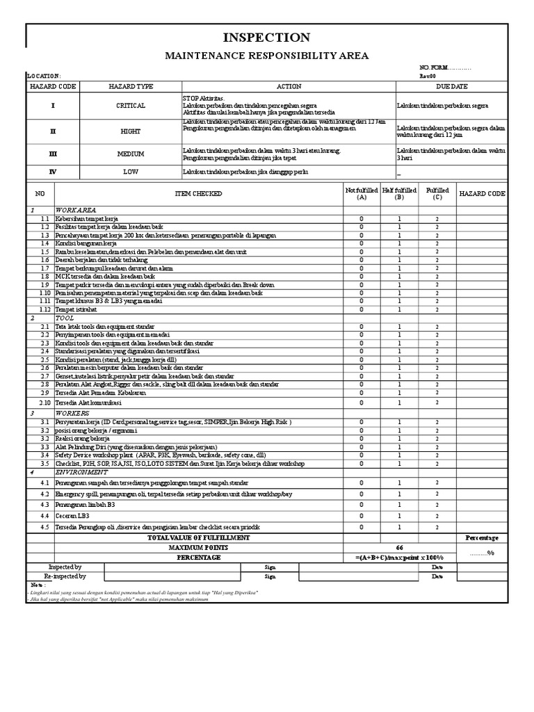 Formulir Inspeksi K3 Peralatan Kerja | PDF
