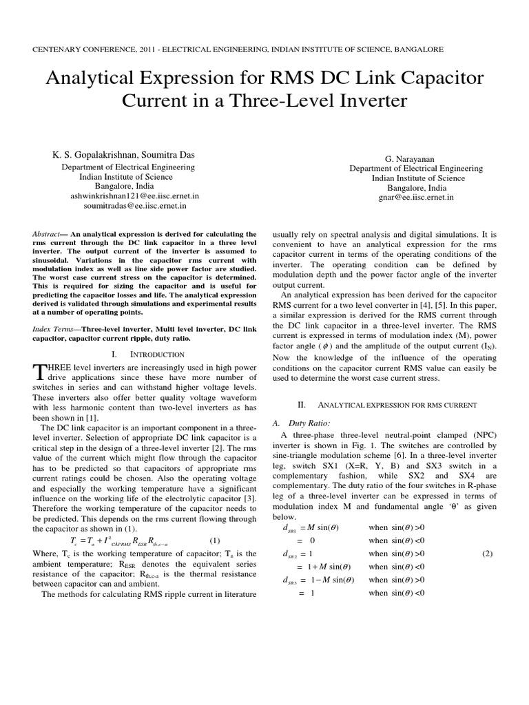 RMS Current in DC Link Capacitor | PDF | Power Inverter | Capacitor