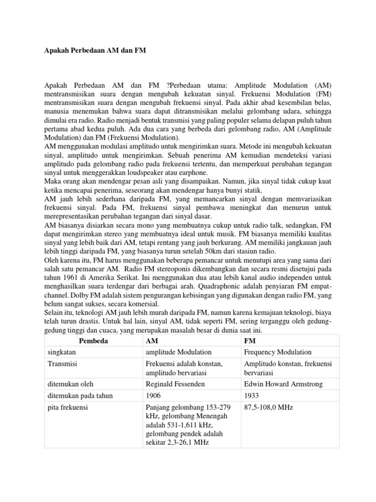 Perbedaan AM Dan FM | PDF