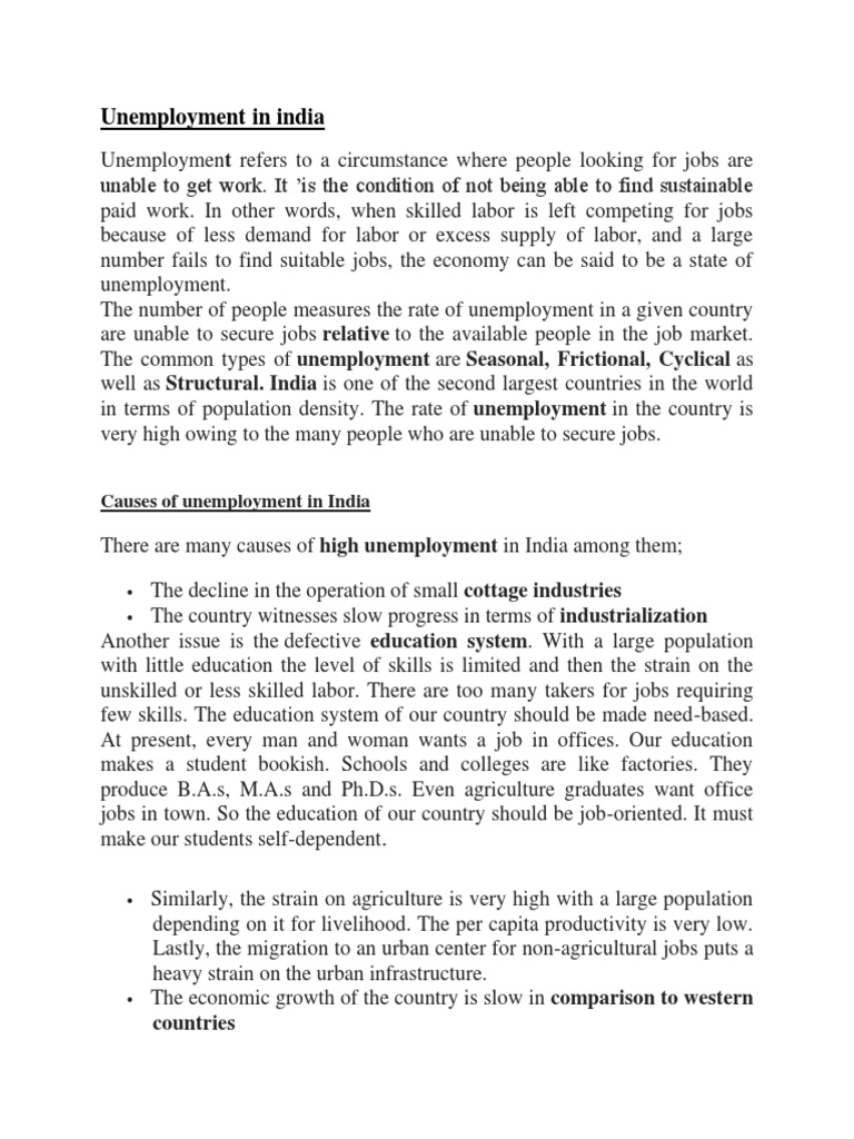 Causes of Unemployment in India | PDF | Unemployment | Social Science