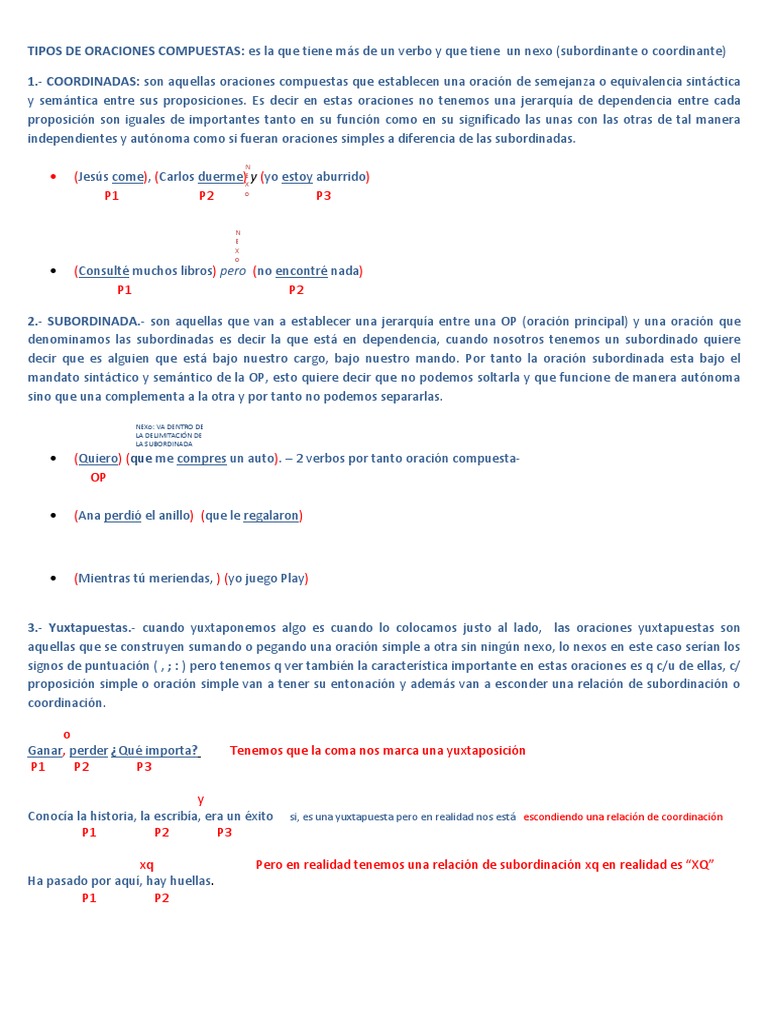 Tipos de Oraciones Compuestas | PDF | Oración (Lingüística) | Semiótica