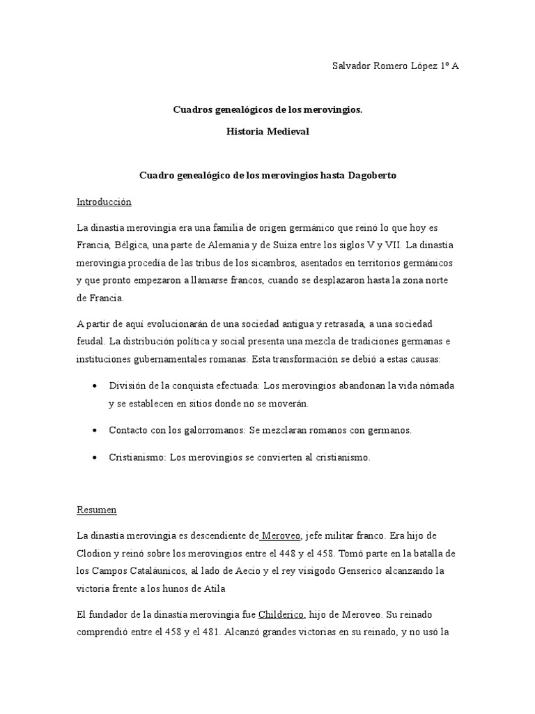 Cuadros Genealógicos De Los Merovingios Pdf Monarca Edades Medias
