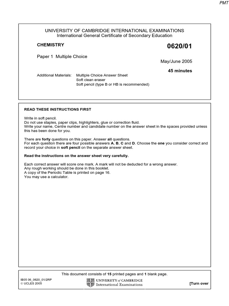 June 2005 Qp Paper 1 Cie Chemistry Igcse Pdf Iron Magnesium