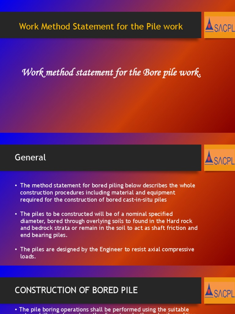 Work Method Statement of Piling Work | PDF | Deep Foundation | Drilling Rig