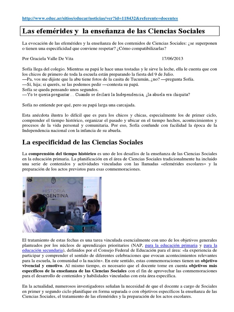 Efemérides en Ciencias Sociales Primaria | PDF | Maestros | Hora
