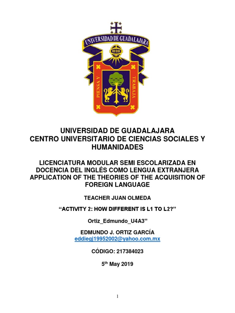 Differences Between L1 And L2 Pdf Second Language First Language