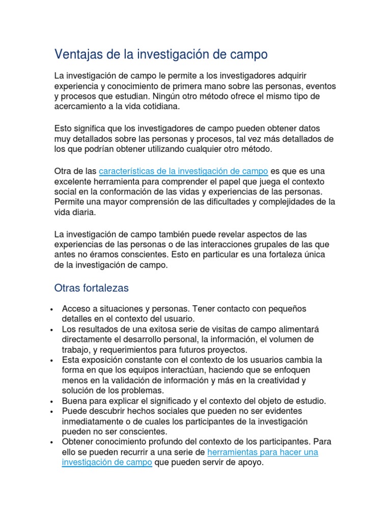 Ventajas de La Investigación de Campo Conocimiento