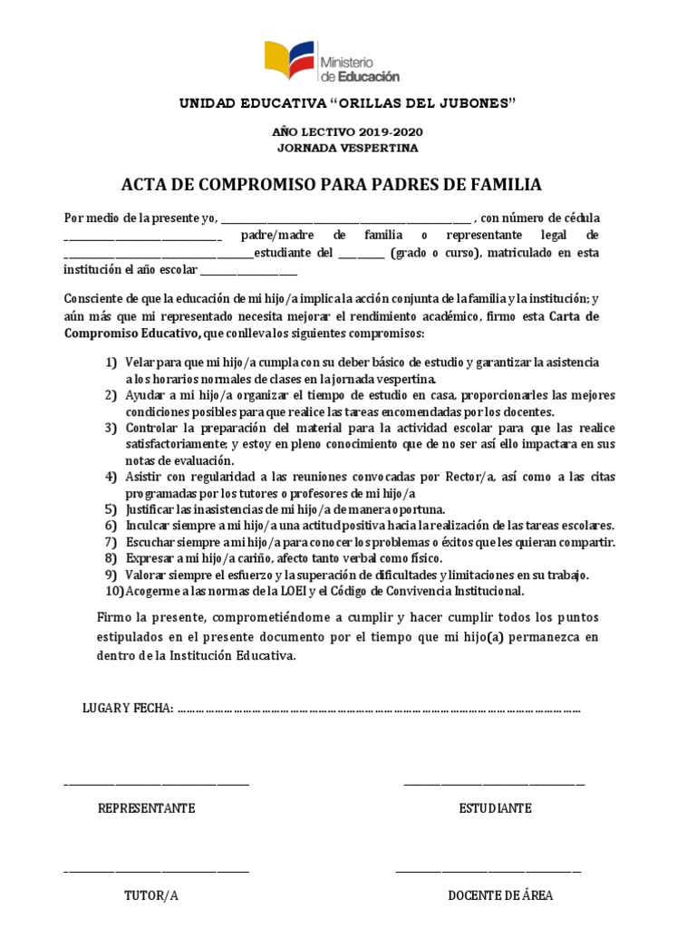 Acta de Compromiso para Padres de Familia | PDF | Cambio | Cognición