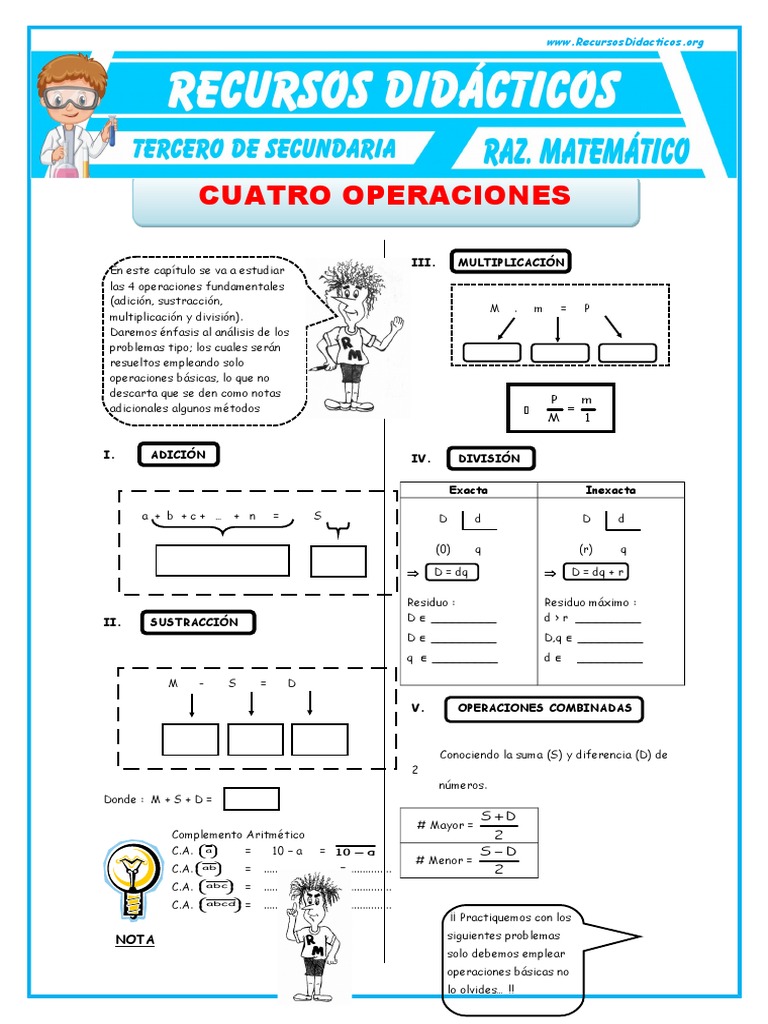 Operaciones básicas: suma, resta, multiplicación y división | PDF ...