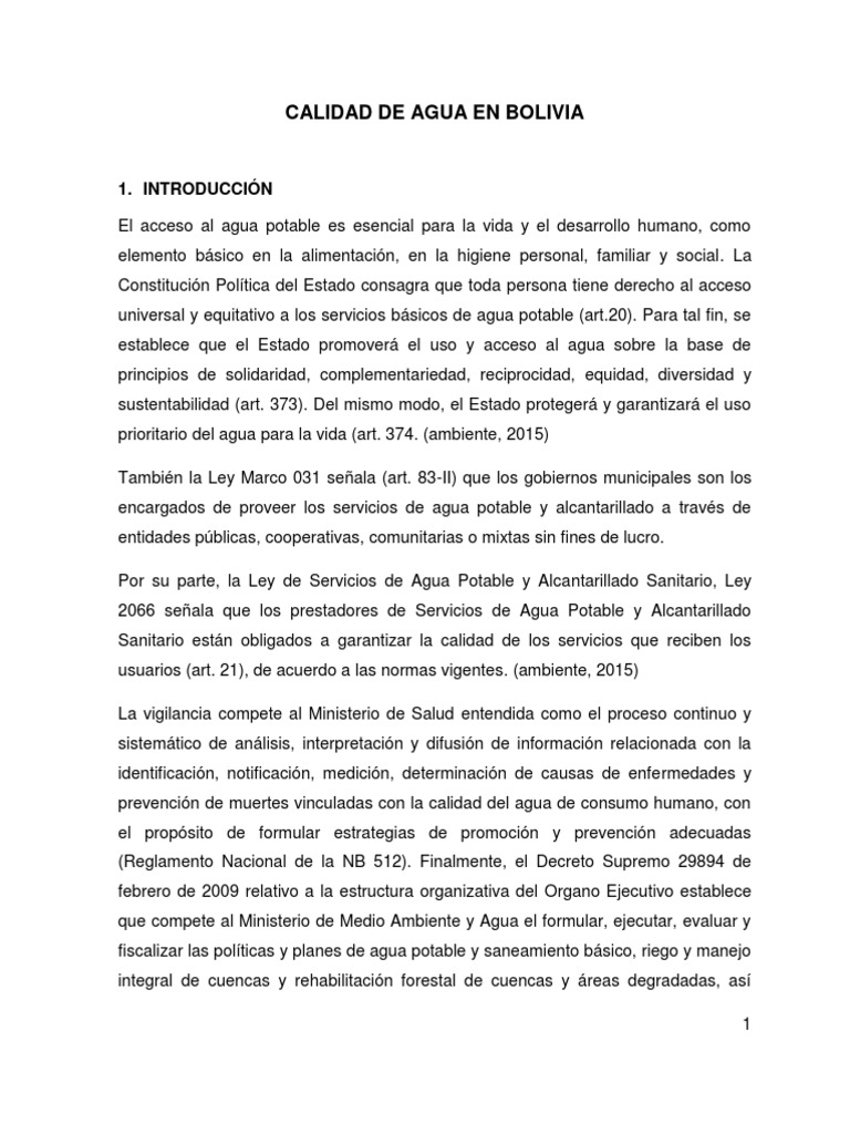 Calidad de Agua en Bolivia | PDF | La contaminación del agua | Agua