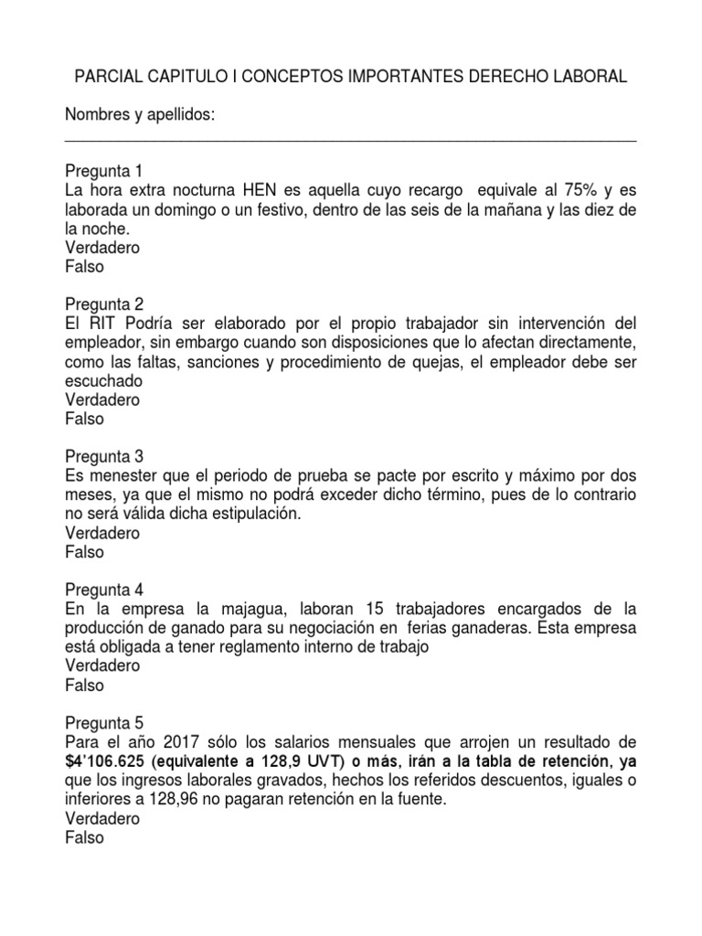 5 Parcial 1 Conceptos Importantes D L | PDF | Derecho laboral | Salario ...