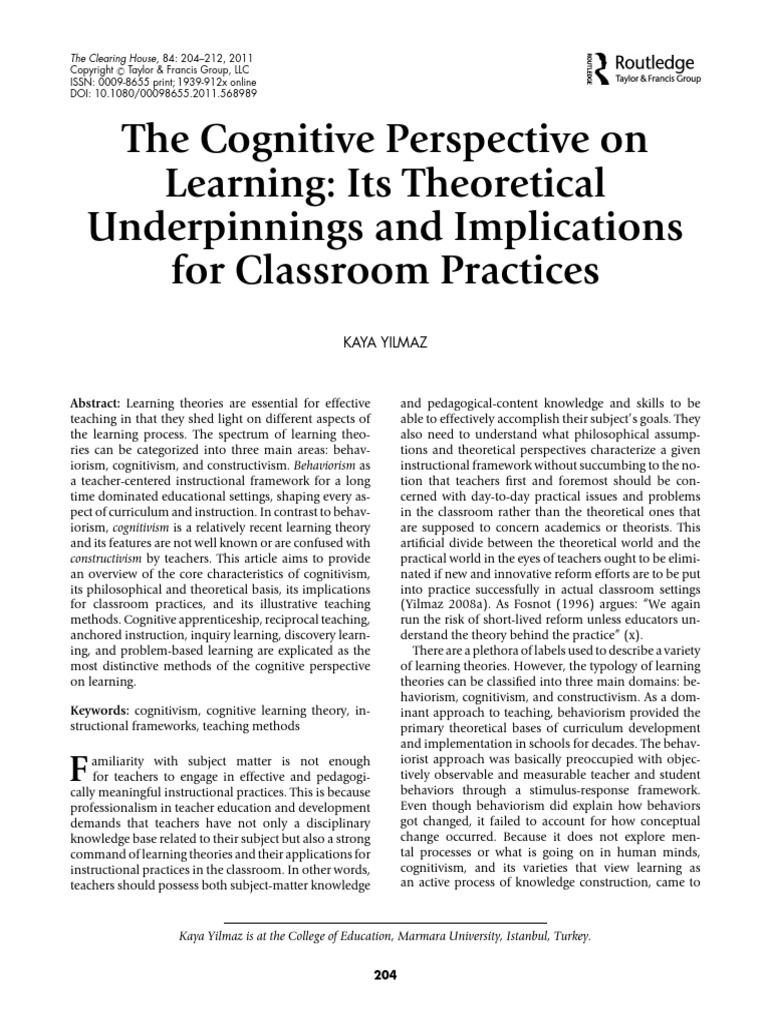 The Cognitive Perspective On Learning | PDF | Schema (Psychology ...
