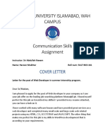 Comsats University Islamabad, Wah Campus: Cover Letter