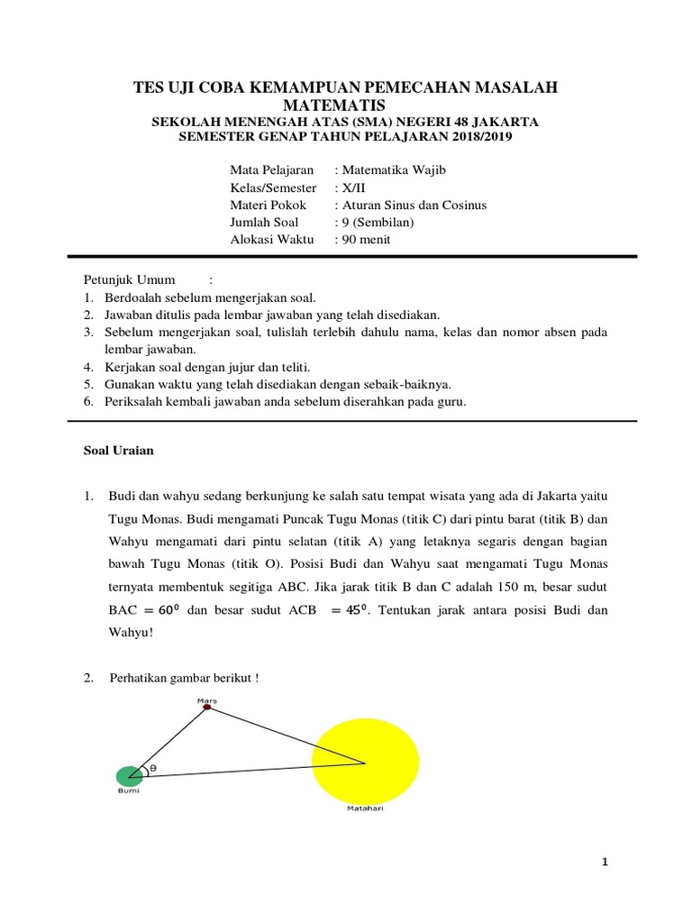 Contoh Soal Pemecahan Masalah