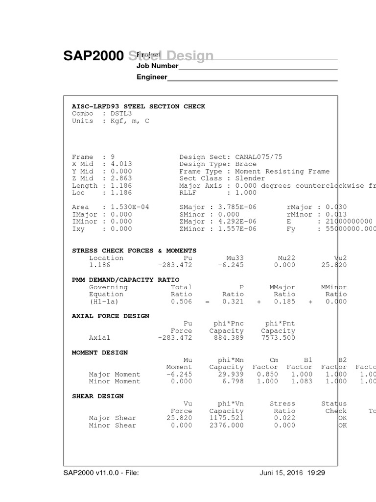 SAP2000 Steel Design Analysis Report | PDF | Chemical Engineering ...