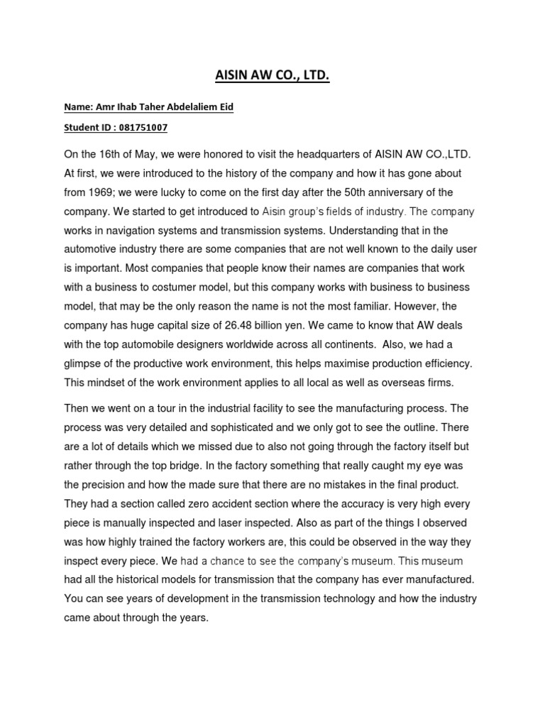 Aisin-Aw-CO - LTD. Factory Tour | PDF | Transmission (Mechanics) | Car