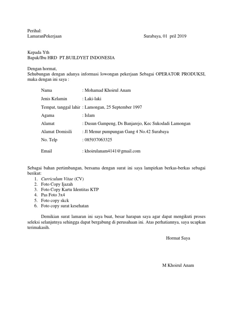 Surat Lamaran Kerj Baru A