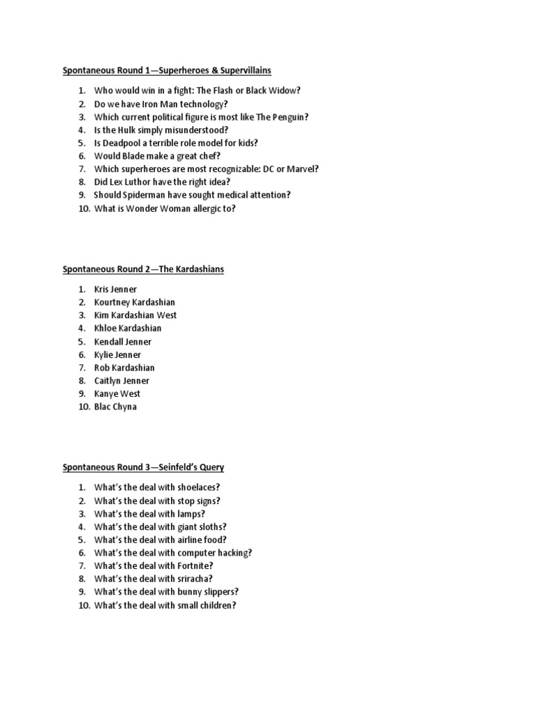 2019 Spon Questions | PDF | Wellness | Young Adult