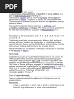 Mathematical Game Equation Numbers Digits Letters: Verbal Arithmetic, Also Known