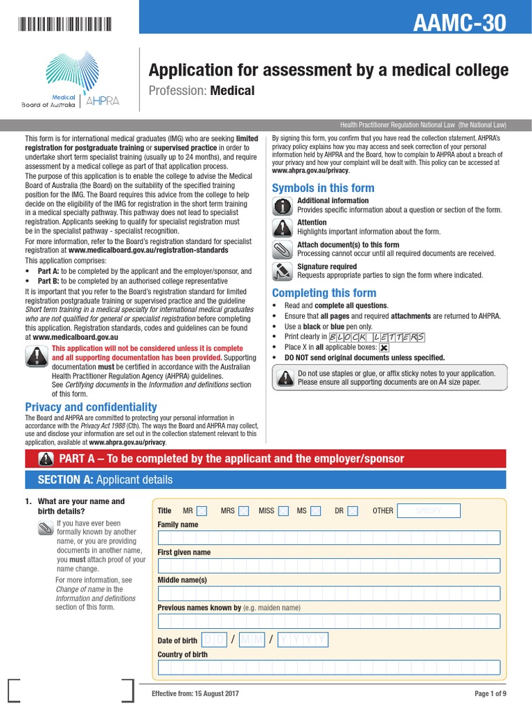 Medical Board Form Application For Assessment by A Medical College AAMC ...