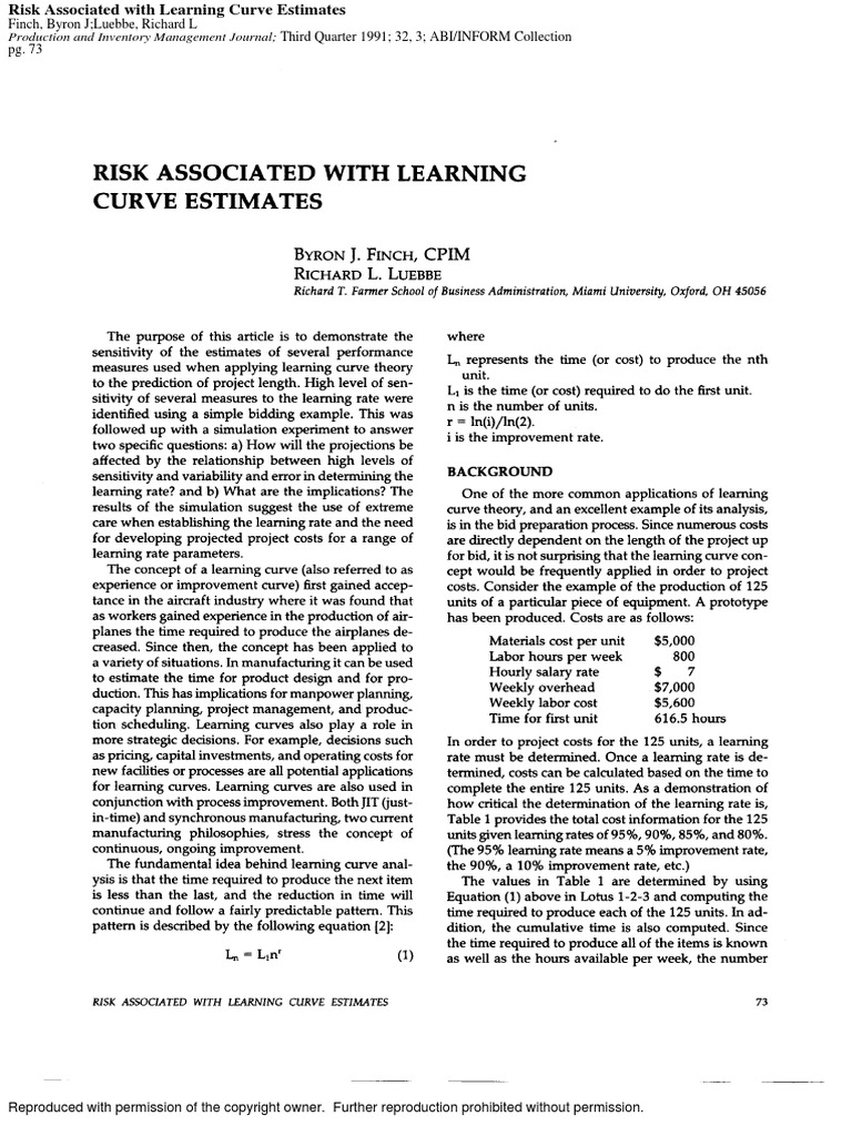 Learning Curve Risks in Production | PDF