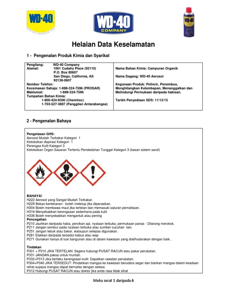 WD 40 Aerosol Ghs Sds Asia (22!3!17) | PDF