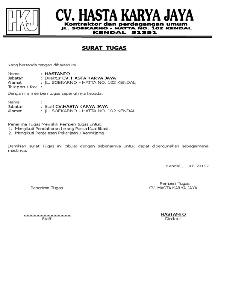 Contoh Surat Tugas