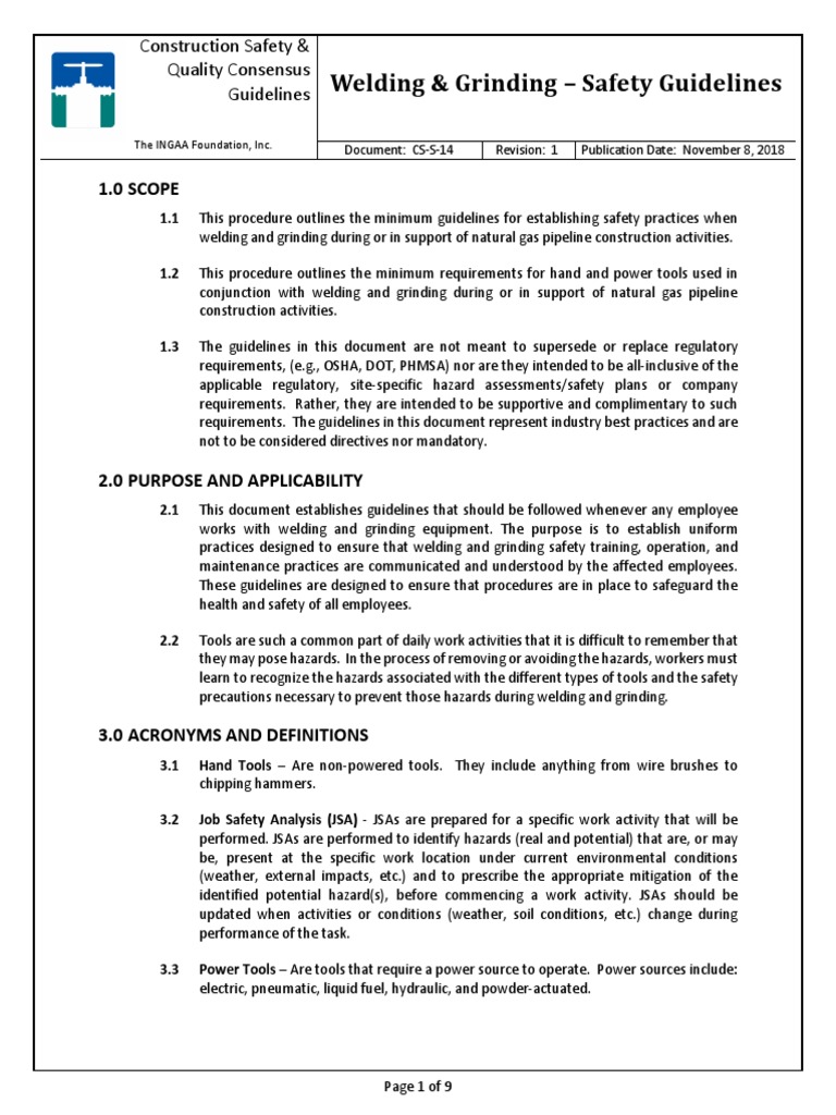 Welding & Grinding Safety Guidelines | PDF | Personal Protective ...