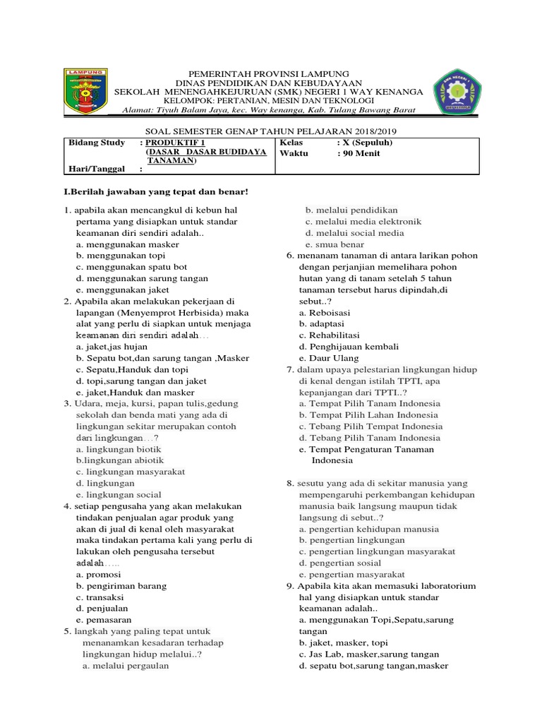 Soal Dasar Dasar Budidaya Tanaman
