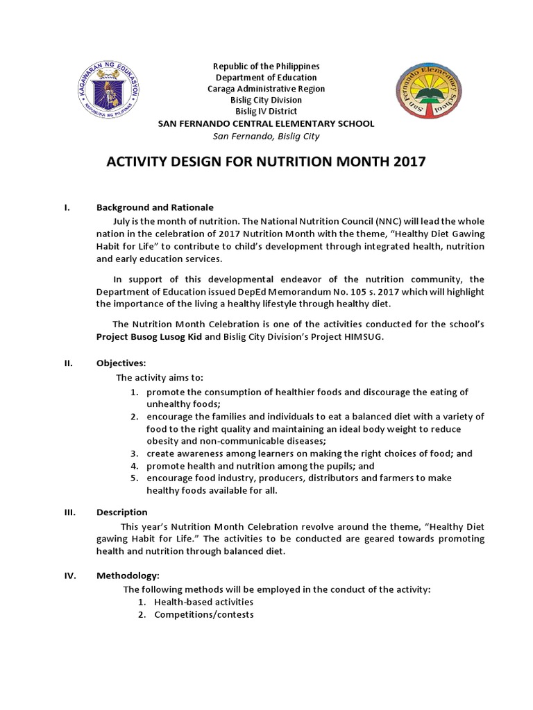 Activity Design for Nutrition Month Healthy Diet Diet (Nutrition)