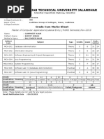 I.K.Gujral Punjab Technical University Jalandhar: Grade Cum Marks Sheet