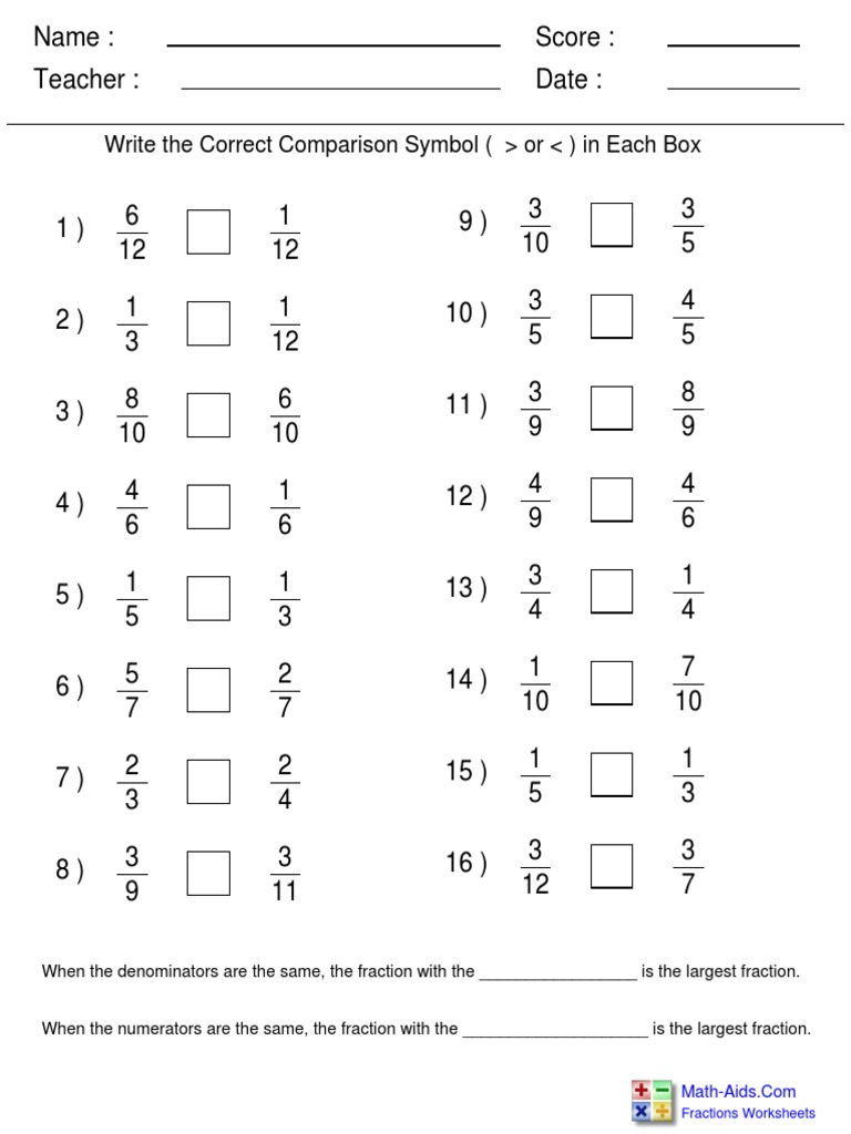 Same Denominator Or Numerator Worksheet 1 Fraction Mathematics Division Mathematics