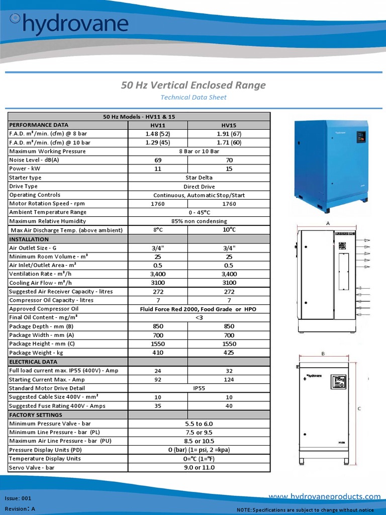 50 HZ Vertical Enclosed Range: Technical Data Sheet | PDF | Pressure ...