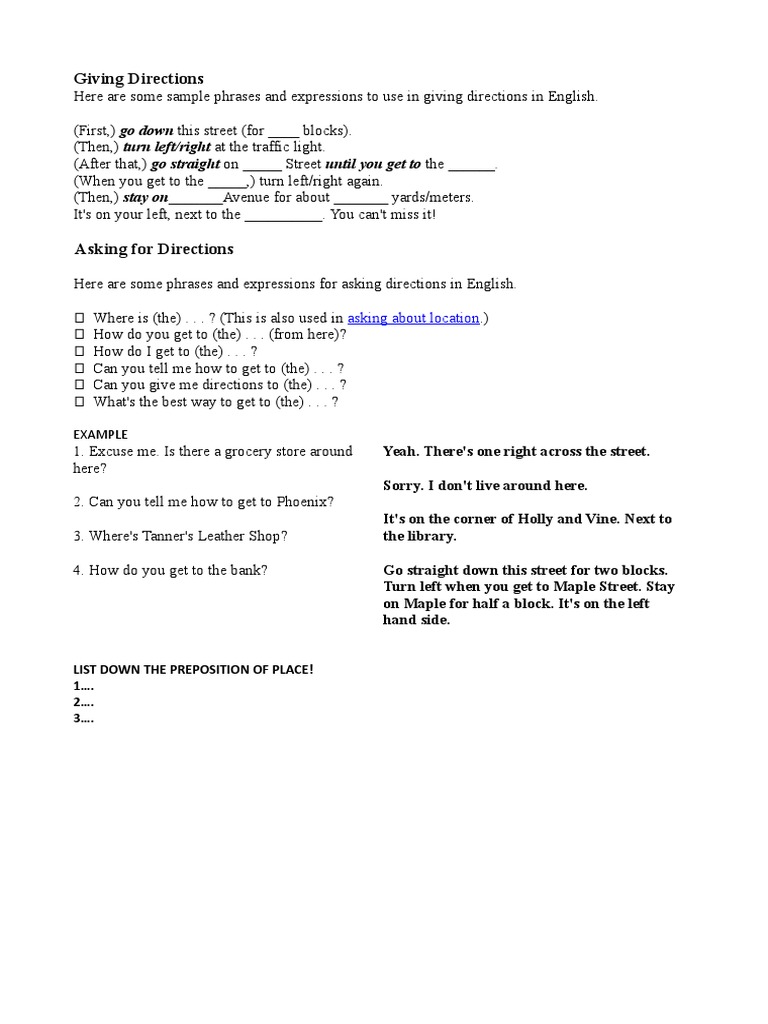 Essential Phrases for Giving Directions | PDF