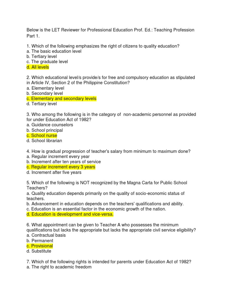 LET Reviewer: Teaching Profession Insights | PDF | Teachers | Social ...