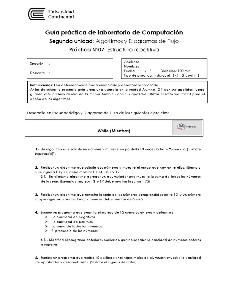 Guia de Practica 07 | PDF | Algoritmos | Programa de computadora