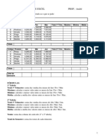 Lista de Exercícios de Excel