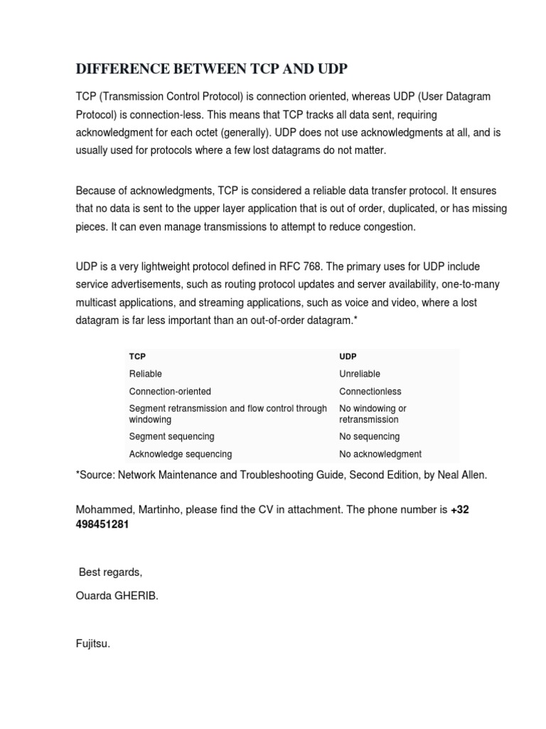 Difference Between TCP and Udp | PDF
