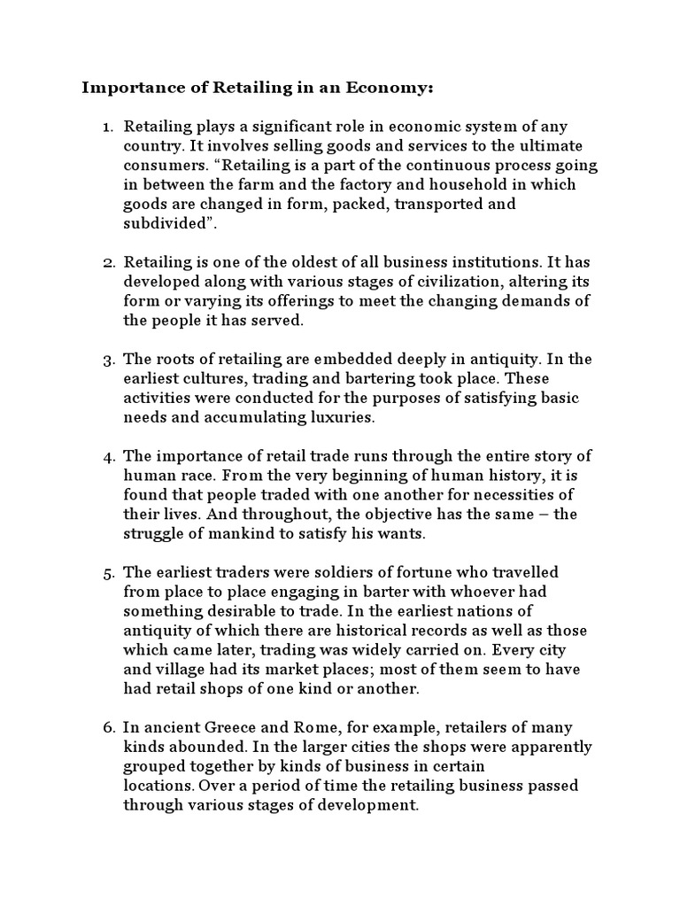Economic Significance of Retailing | PDF | Retail | Trade