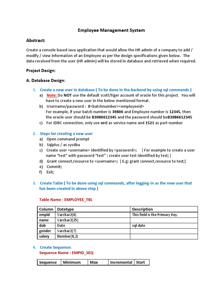 Employee Management System Abstract:: Project Design: A. Database ...