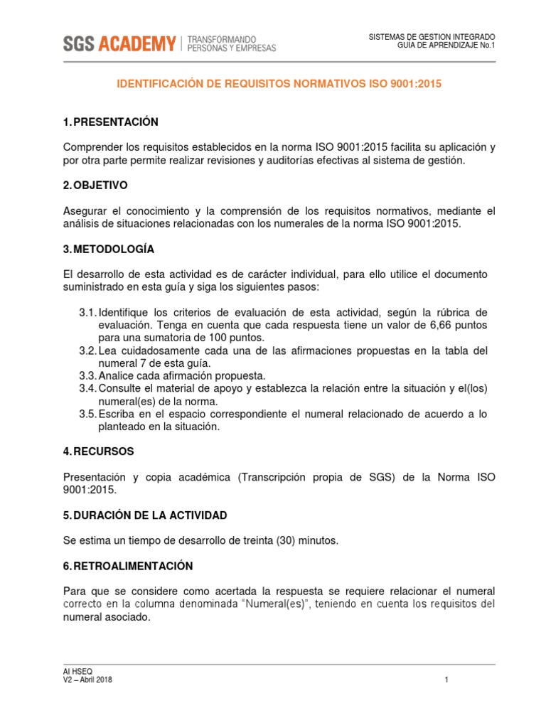 Requisitos de la norma ISO 9001:2015 | PDF | Calidad (comercial ...