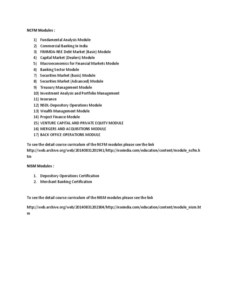 NCFM and NISM Financial Modules Overview | PDF