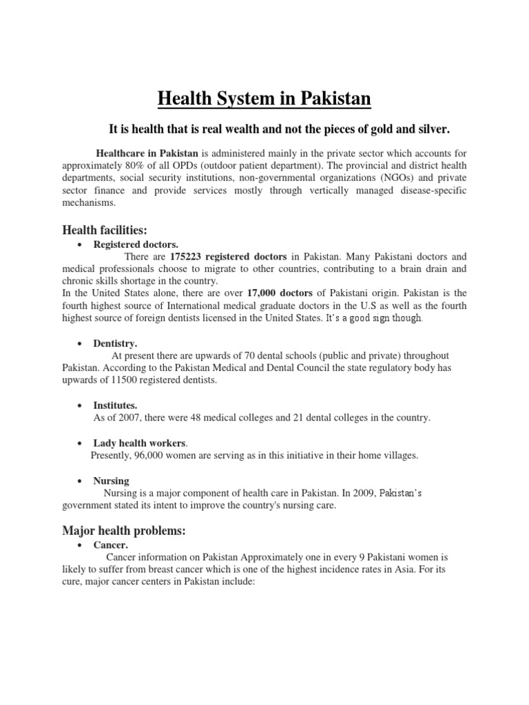 Healthcare Challenges in Pakistan | PDF | Health Care | Health Sciences