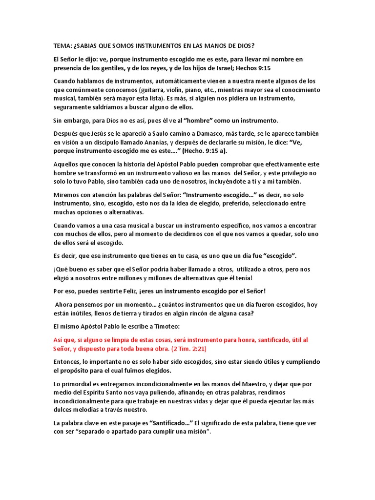 Sabias Que Somos Instrumentos en Las Manos de Dios | PDF | Pablo el ...