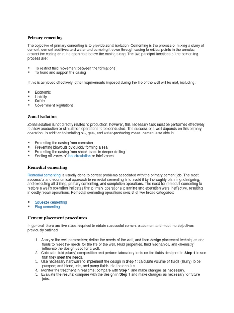 Primary Cementing Zonal Isolation PDF Casing (Borehole) Oil Well
