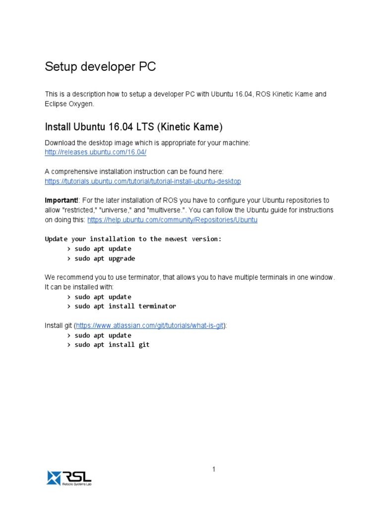 Setup Developer PC with Ubuntu and ROS | PDF | System Software ...