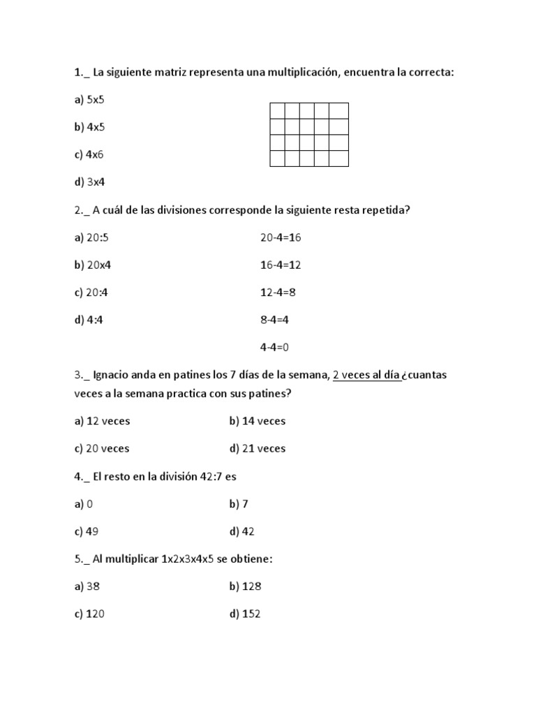 Ejercicios de Matemáticas Básicas | PDF | División (Matemáticas ...