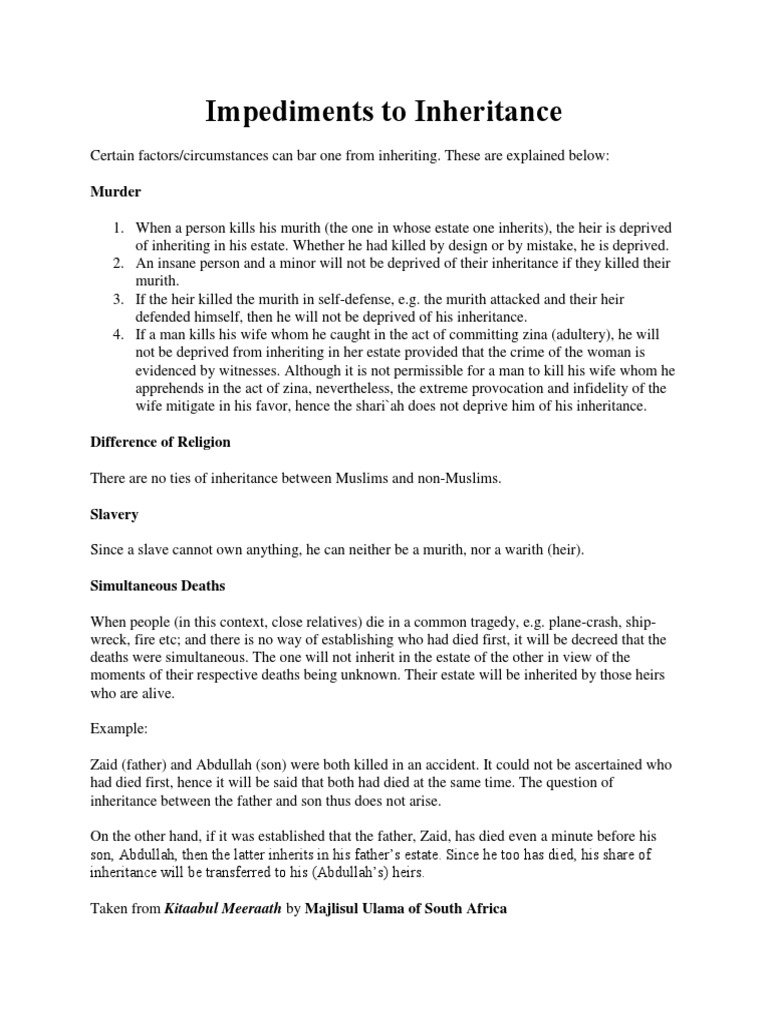 Impediments to Inheritance in Islam | PDF | Law