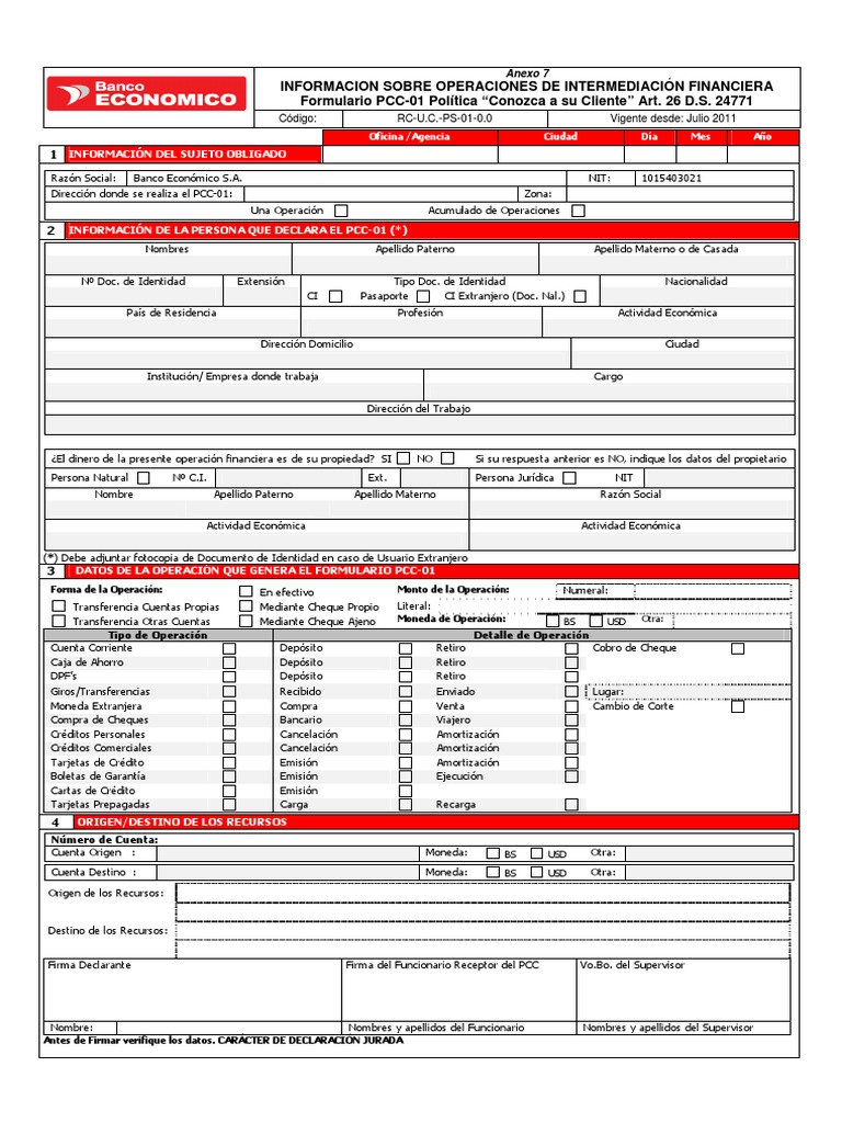Formulario PCC 01 | Cheque | Bancos | Prueba gratuita de 30 días | Scribd