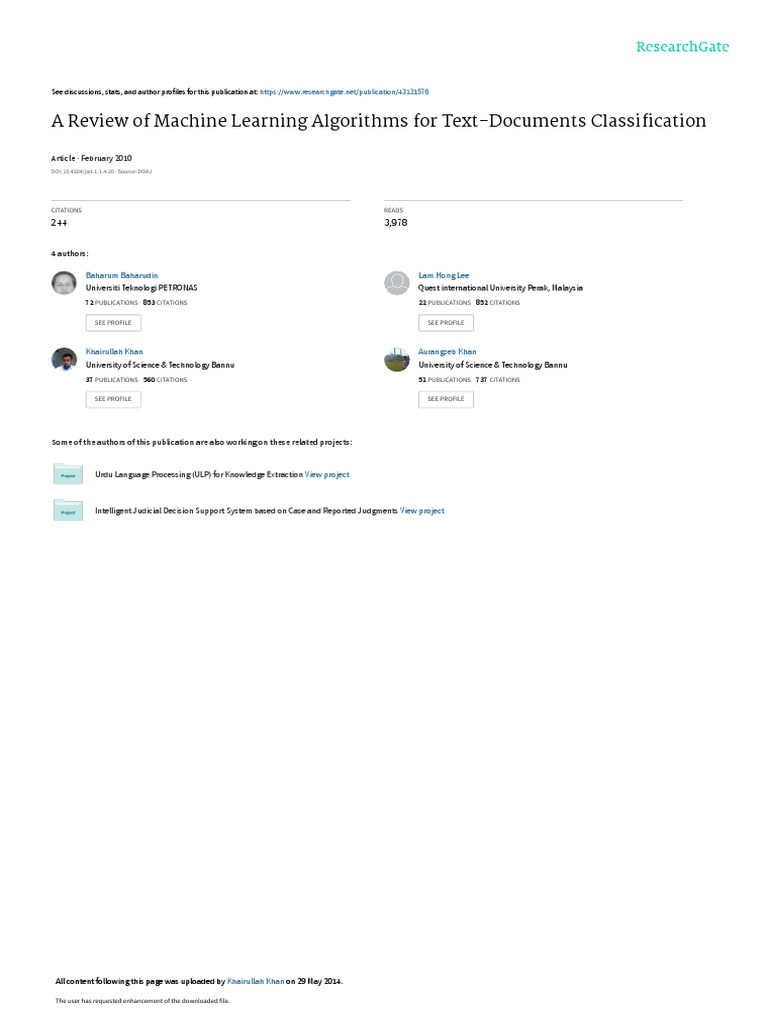 A Review of Machine Learning Algorithms For Text-Documents ...
